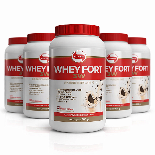 KIT 5 | Whey Fort 3W Cookies & Cream Vitafor 900g