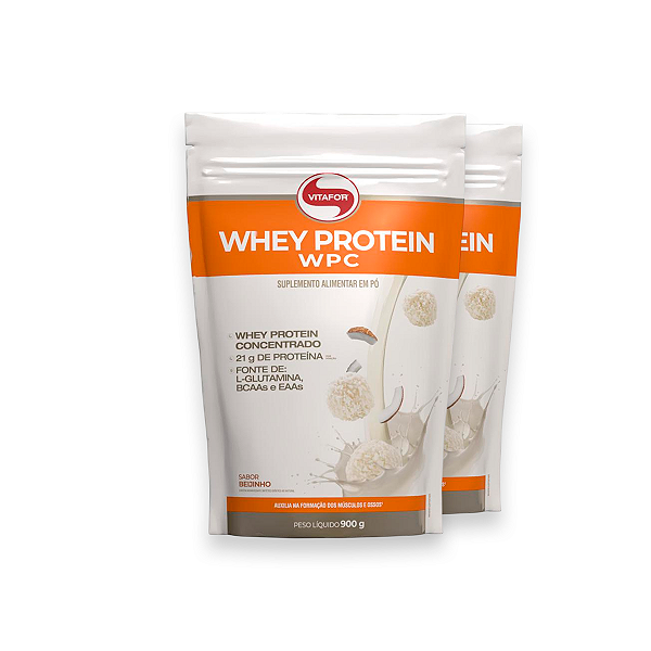 Kit 2 Whey Protein Vitafor 900g Concentrado Beijinho