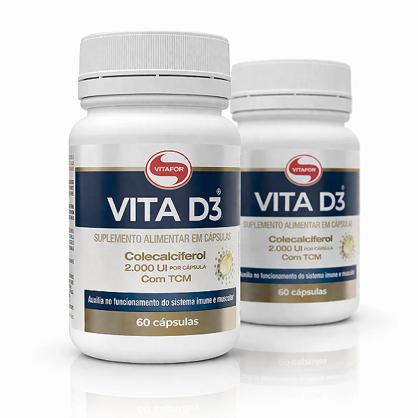 KIT 2 VITA D3 Vitafor Colecalciferol 2.000ui com TCM 60Caps