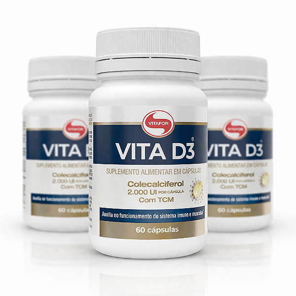 KIT 3 VITA D3 Vitafor Colecalciferol 2.000ui com TCM 60Caps