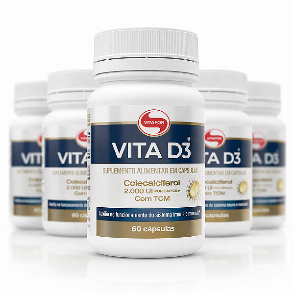KIT 5 VITA D3 Vitafor Colecalciferol 2.000ui com TCM 60Caps