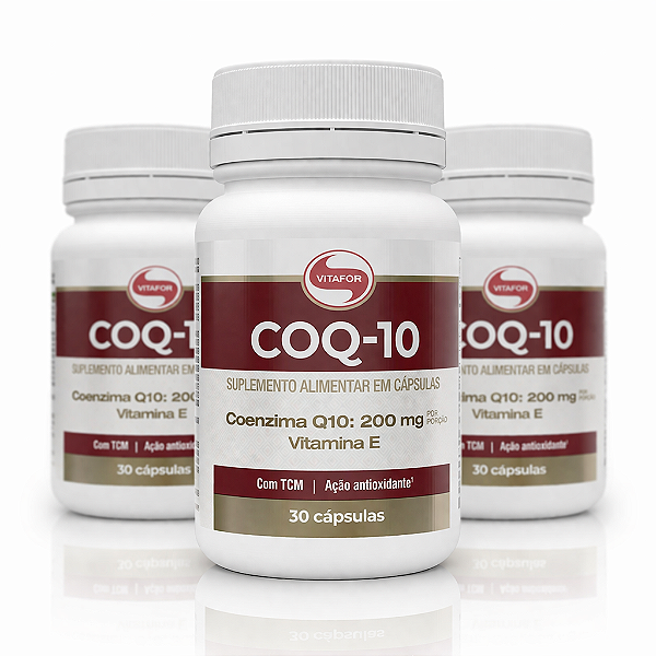 KIT 3 COQ-10 Vitafor Coenzima Q10 200mg e Vitamina E 30Caps