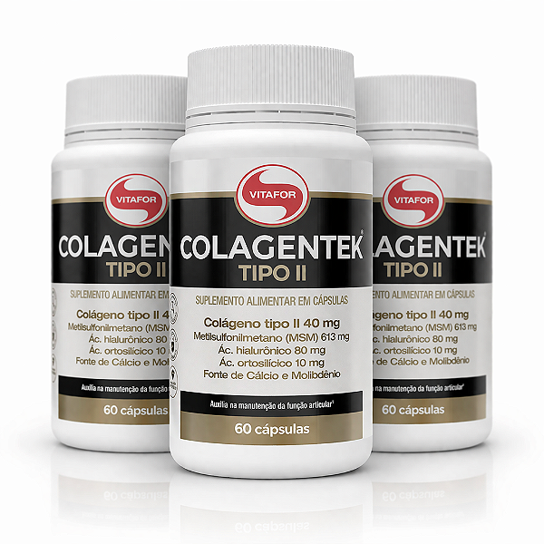 KIT 3 Colagentek Tipo II Vitafor Colágeno 40mg 60Caps