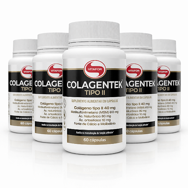 KIT 5 Colagentek Tipo II Vitafor Colágeno 40mg 60Caps