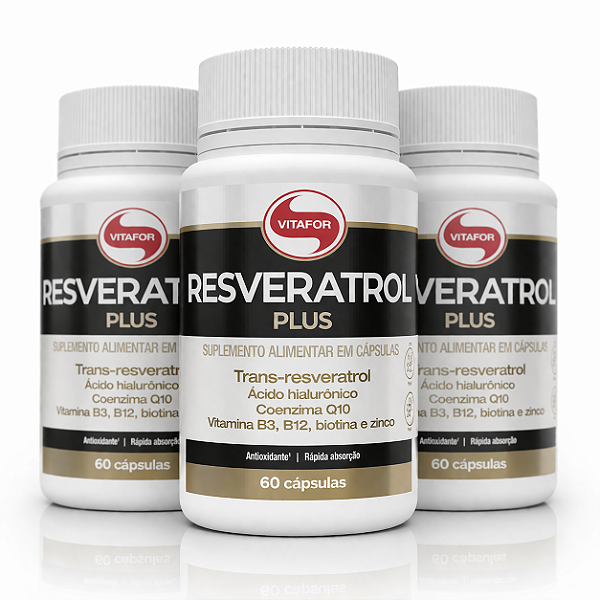KIT 3 Resveratrol Plus Vitafor B3 B12 Biotina e Zinco 60Caps