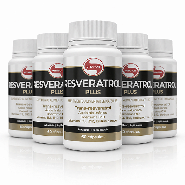 KIT 5 Resveratrol Plus Vitafor B3 B12 Biotina e Zinco 60Caps
