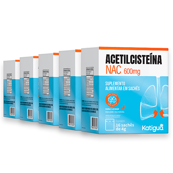 Kit 5 Nac Acetilcisteína Katiguá 600mg Laranja 16 Sachês