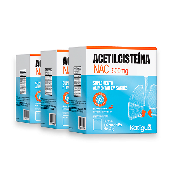 Kit 3 Nac Acetilcisteína Katiguá 600mg Laranja 16 Sachês