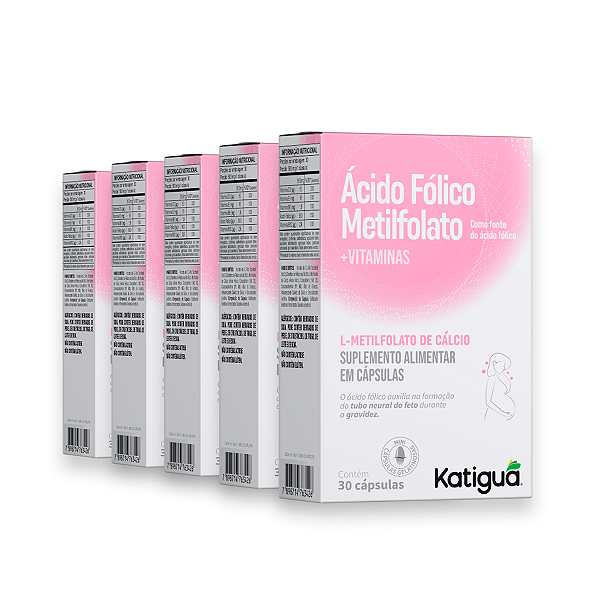 Kit 5 Ácido Fólico Katiguá Metilfolato 30 cápsulas