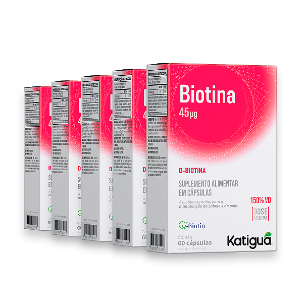 Kit 5 Biotina Katiguá Dose Máxima 500mg 60 cápsulas