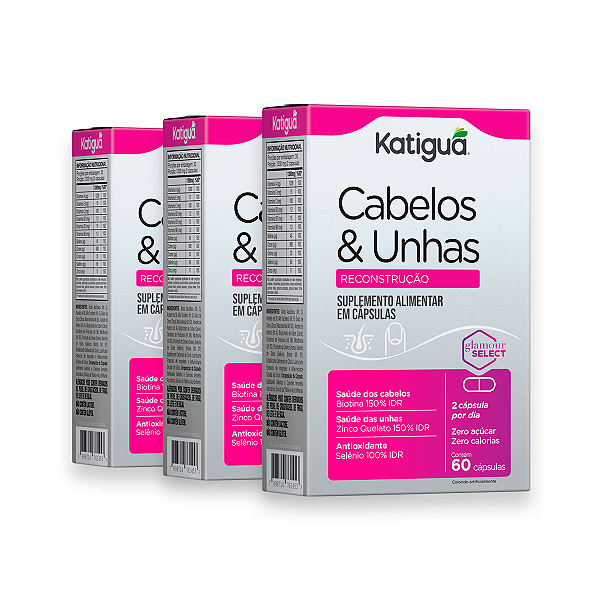 Kit 3 Cabelos e Unhas Reconstrução Katiguá 60 Cápsulas