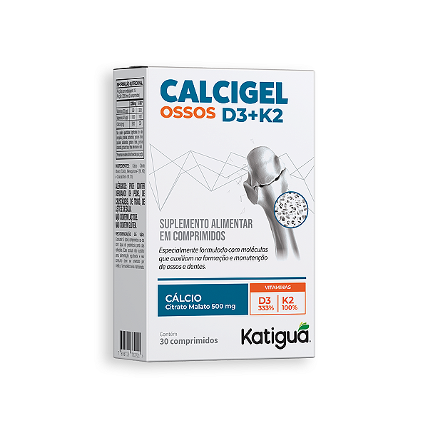 Calcigel Osso D3+K2 Katiguá 500mg 30 Comprimidos