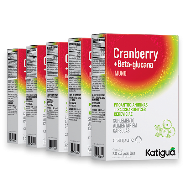 Kit 5 Cranberry+Beta-Glucana Imuno Katiguá 30 Cápsulas