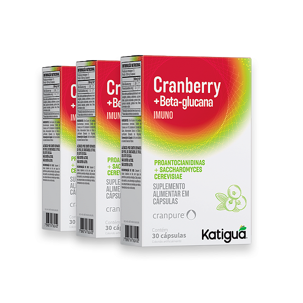 Kit 3 Cranberry+Beta-Glucana Imuno Katiguá 30 Cápsulas