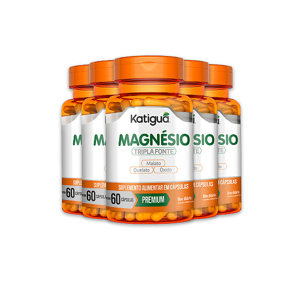 Kit 5 Magnésio Tripla Fonte Katiguá 500mg 60 Cápsulas
