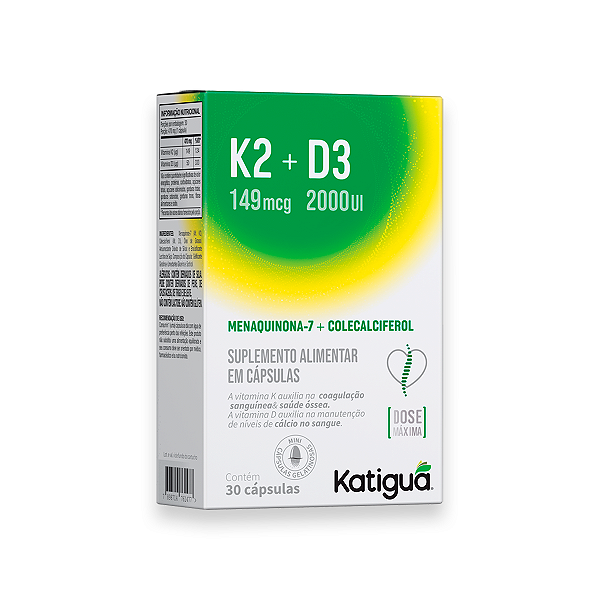 K2 149mcg+D3 2000UI Max Katiguá 30 Cápsulas