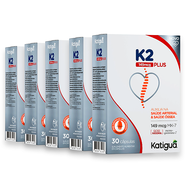 Kit 5 Vitamina K2 Katiguá 149mg Plus 30 Cápsulas