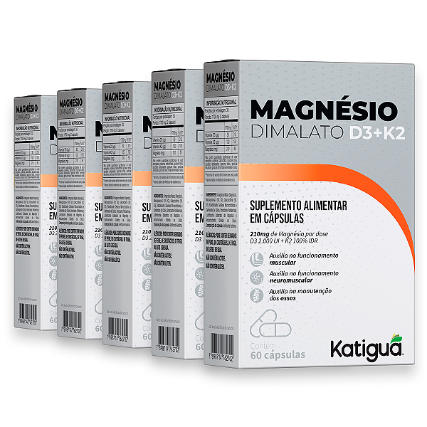 Kit 5 Magnésio Dimalato+D3+K2 Katiguá 60 Cápsulas