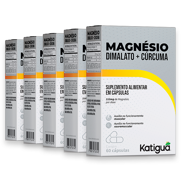 Kit 5 Magnésio Dimalato+Cúrcuma Katiguá 210mg 60 Cápsulas