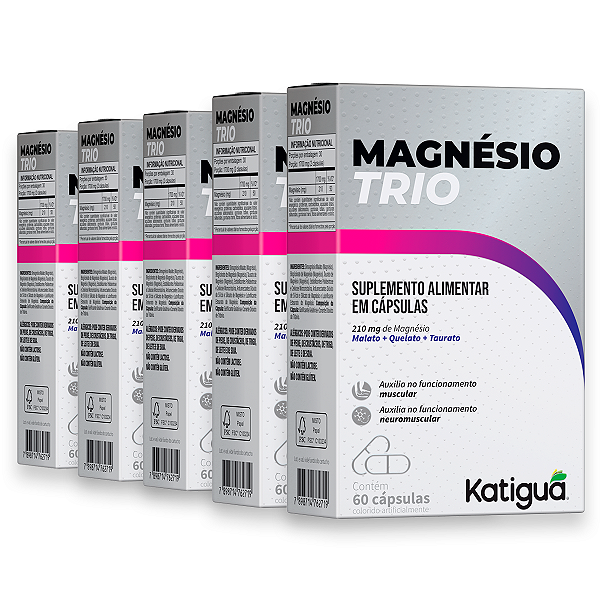 Kit 5 Magnésio Trio Dose Máxima Katiguá 210mg 60 Cápsulas