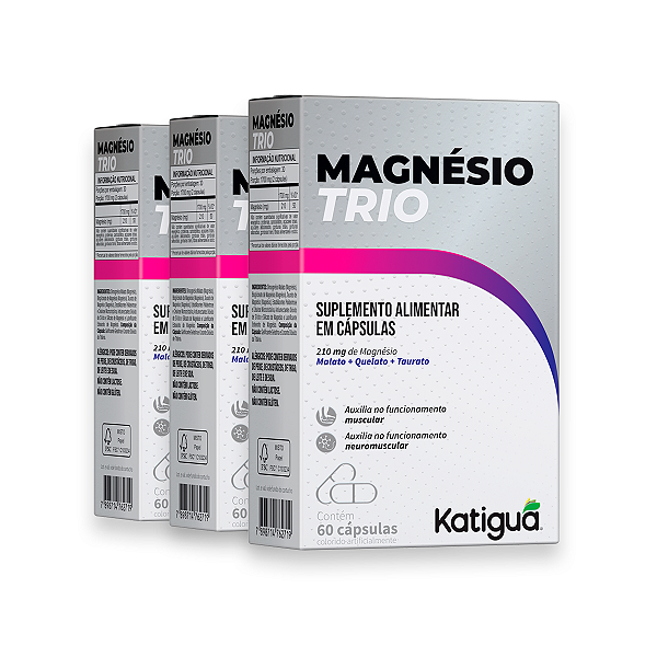 Kit 3 Magnésio Trio Dose Máxima Katiguá 210mg 60 Cápsulas