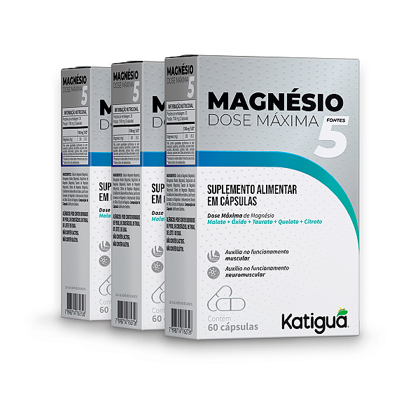 Kit 3 Magnésio 5 Fontes Dose Máx. Katiguá 210mg 60 Cápsulas