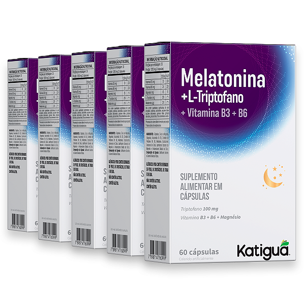 Kit 5 Melatonina+Triptofano Katiguá 500mg 60 Cápsulas