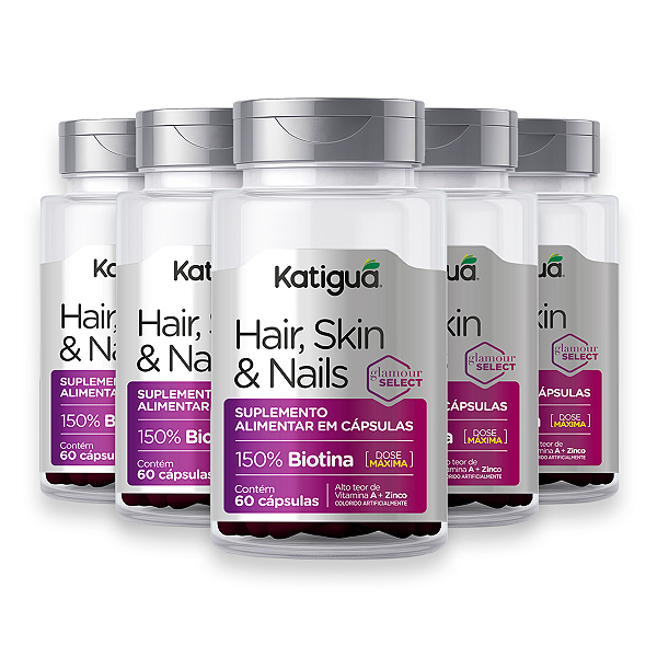 Kit 5 Hair, Skin & Nails Katiguá 500mg 60 Cápsulas