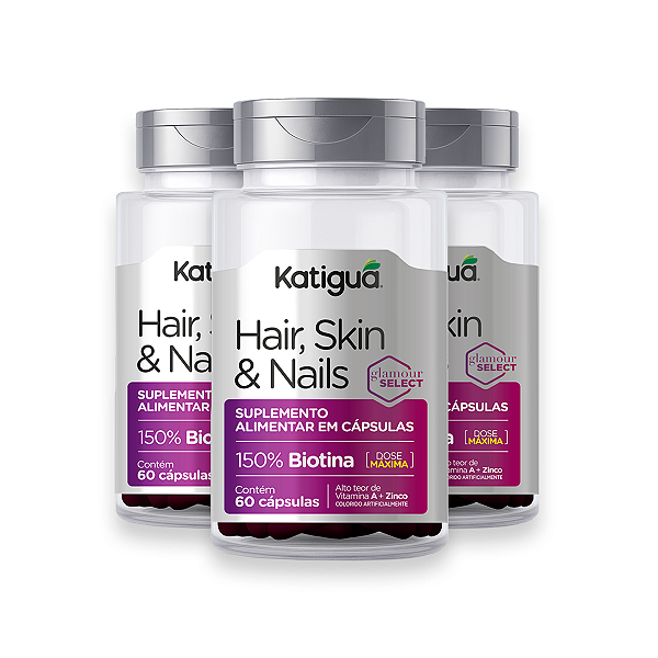 Kit 3 Hair, Skin & Nails Katiguá 500mg 60 Cápsulas