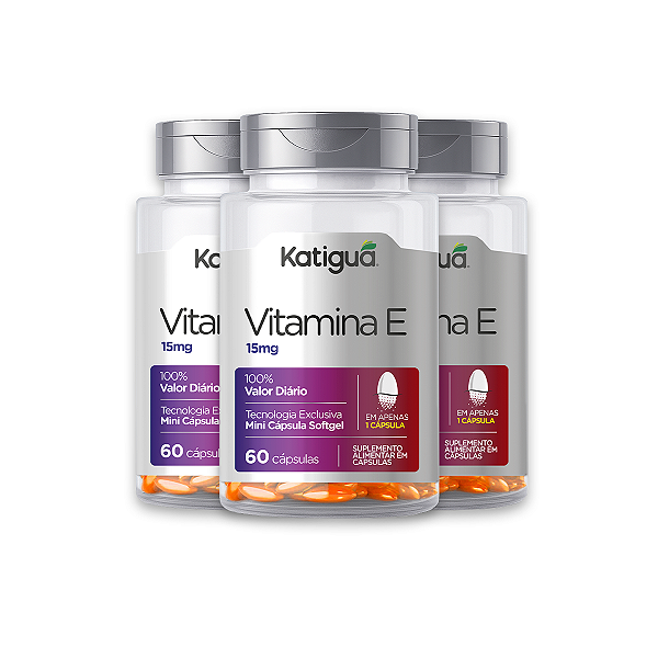 Kit 3 Vitamina E Softgel Katiguá 15mg 60 Cápsulas