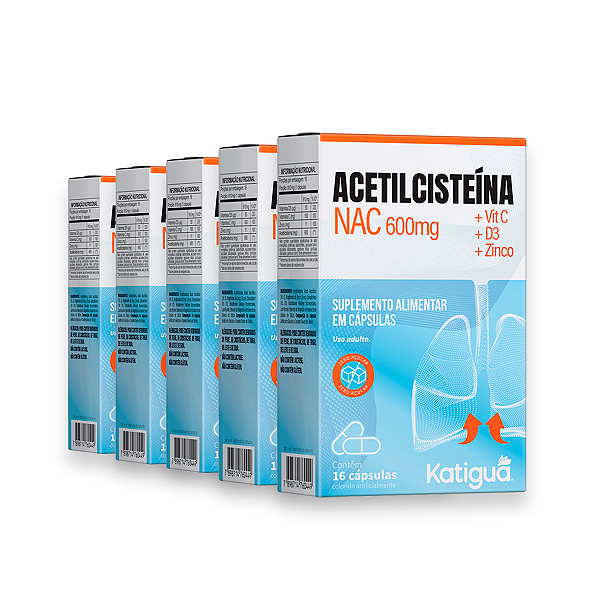 Kit 5 Nac Acetilcisteína Katiguá Vitamina 600mg 16 Cápsulas