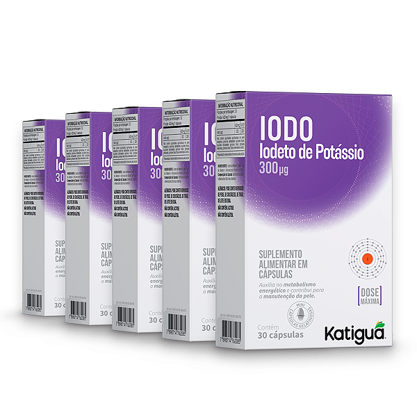 Kit 5 Iodo 200% Iodato de Potássio Katiguá 30 Cápsulas