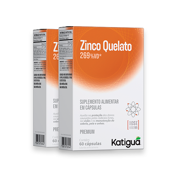 Kit 2 Zinco Quelato Dose Máxima Katiguá 60 Cápsulas