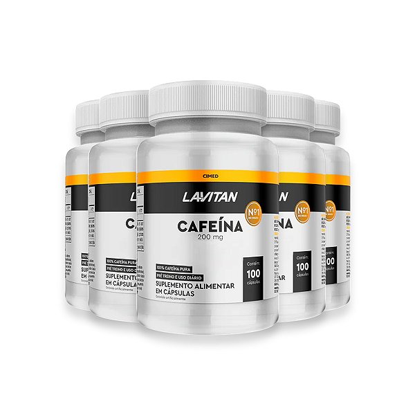 Kit 5 Cafeína Lavitan 200mg 100 Cápsulas