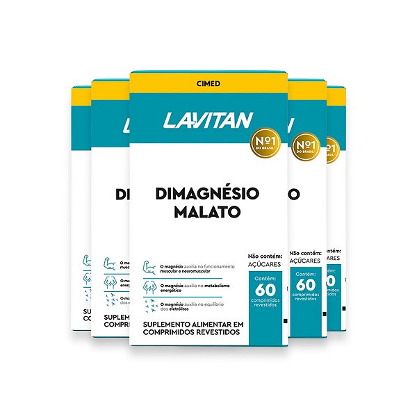 Kit 5 Dimagnésio Malato Lavitan 60 Comprimidos