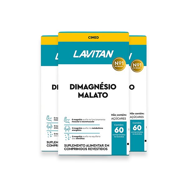 Kit 3 Dimagnésio Malato Lavitan 60 Comprimidos