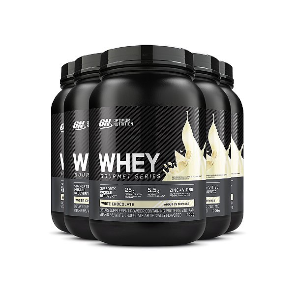 Kit 5 Whey Gourmet Optimum Nutrition Chocolate Branco 900g