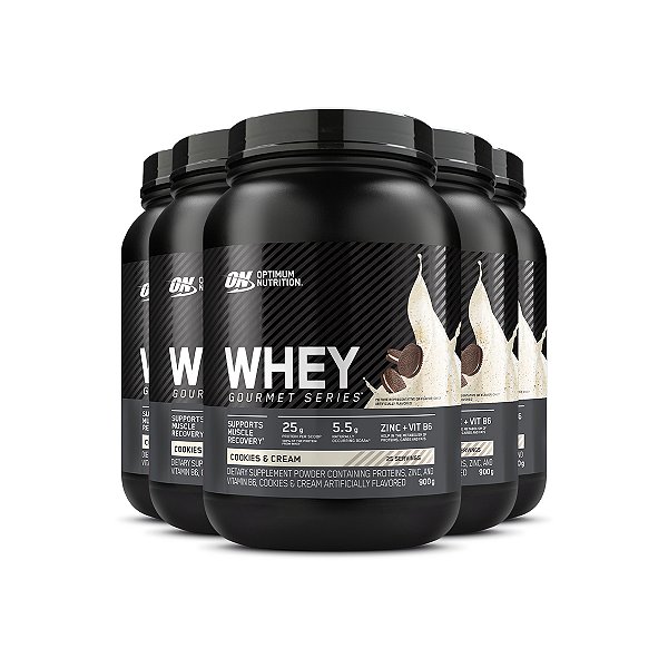 Kit 5 Whey Gourmet Optimum Nutrition Cookies & Cream 900g