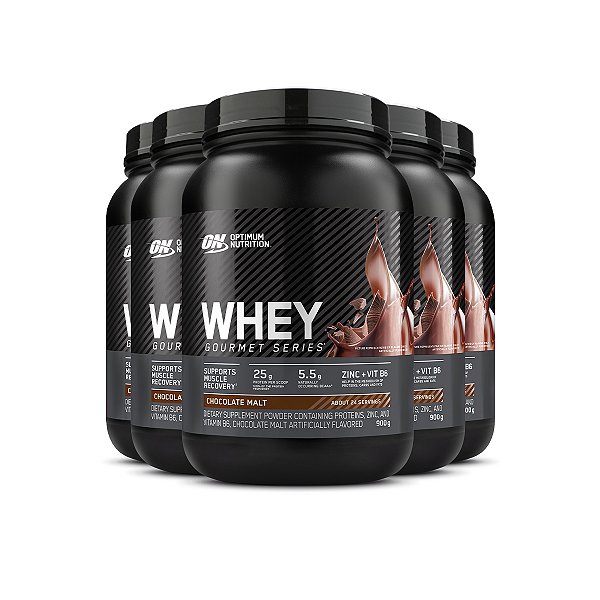 Kit 5 Whey Gourmet Optimum Nutrition Chocolate 900g