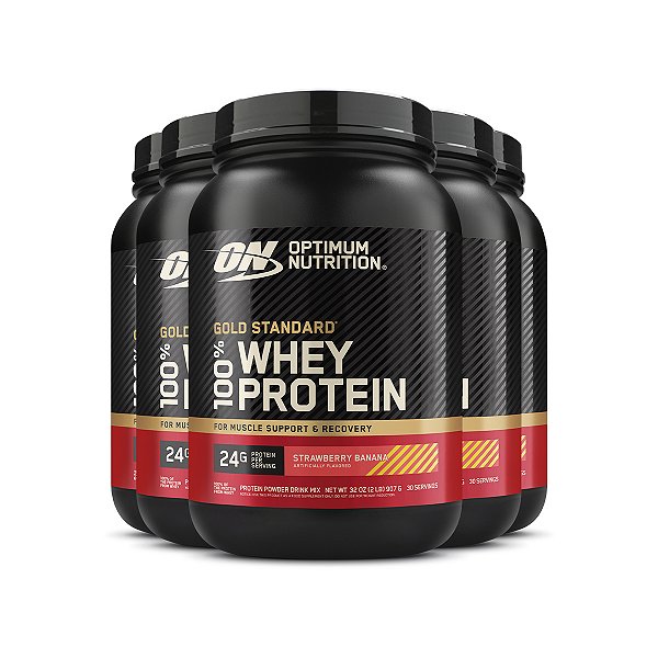 Kit 5 Whey Gold Standard Optimum Nutrition Banana Morango 907g