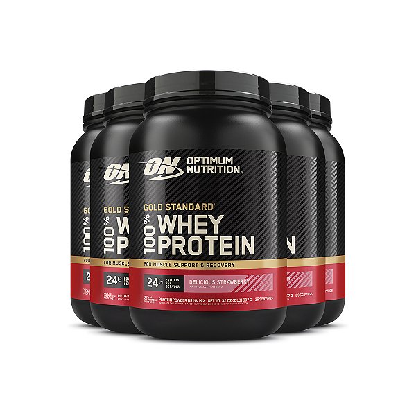 Kit 5 Whey Gold Standard Optimum Nutrition Morango 907g