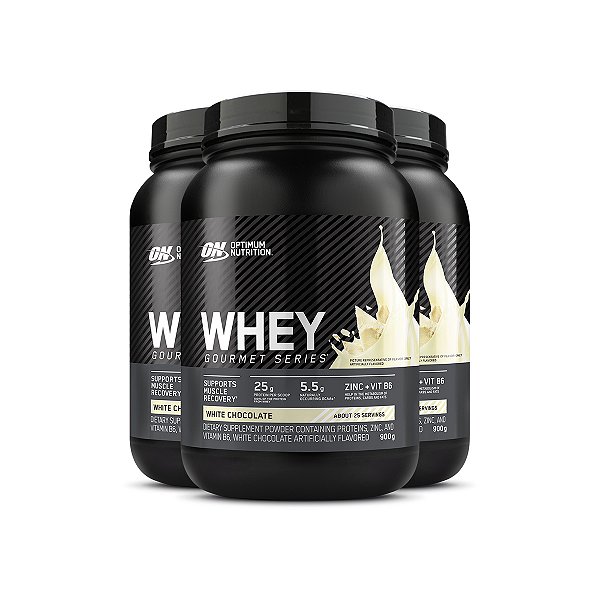 Kit 3 Whey Gourmet Optimum Nutrition Chocolate Branco 900g
