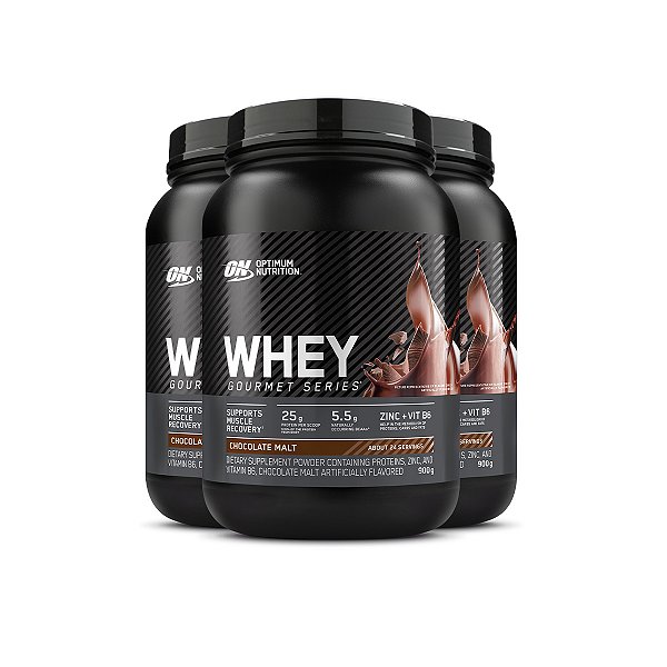 Kit 3 Whey Gourmet Optimum Nutrition Chocolate 900g