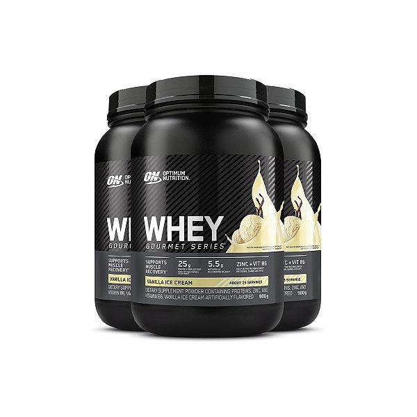 Kit 3 Whey Gourmet Optimum Nutrition Baunilha 900g