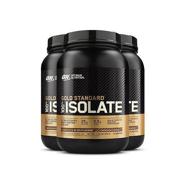 Kit 3 Whey Gold Isolate Optimum Nutrition Chocolate 744g