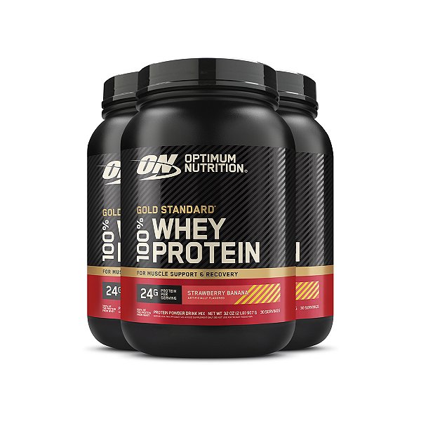 Kit 3 Whey Gold Standard Optimum Nutrition Banana Morango 907g