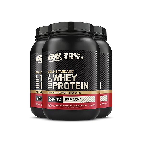 Kit 3 Whey Gold Standard Optimum Nutrition Cookies Cream 837g