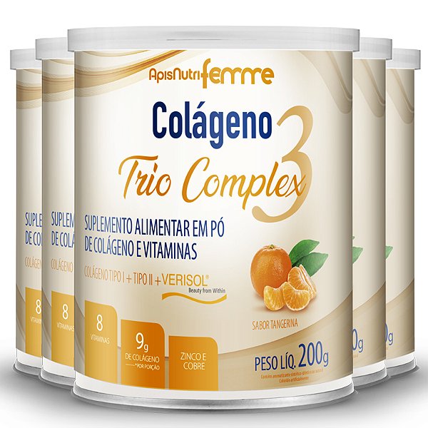 Kit 5 Colágeno Trio Complex Apisnutri Tangerina 200g