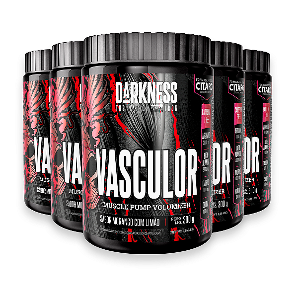 Kit 5 Pré Treino Vasculor Powder Darkness Morango com Limão 300g
