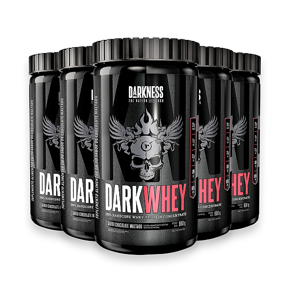 Kit 5 Whey Protein DarkWhey 100% Darkness Chocolate Maltado 900g